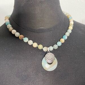 Amazonite Gemstone Necklace Sacred Geometry Pendant